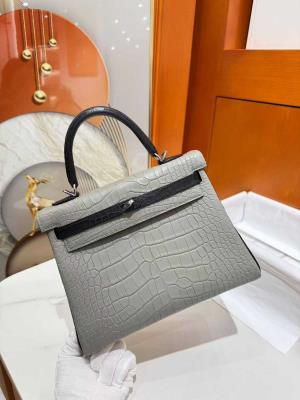 wholesale quality hermes kelly 25 crocodile gray / black